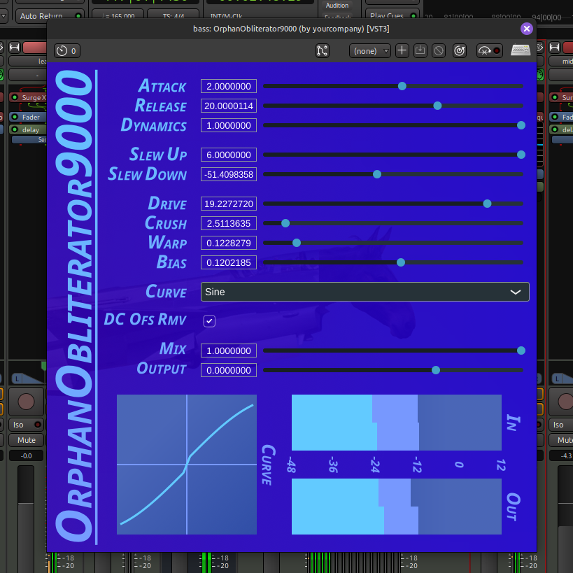 OrphanObliterator9000 loaded in Ardour 8